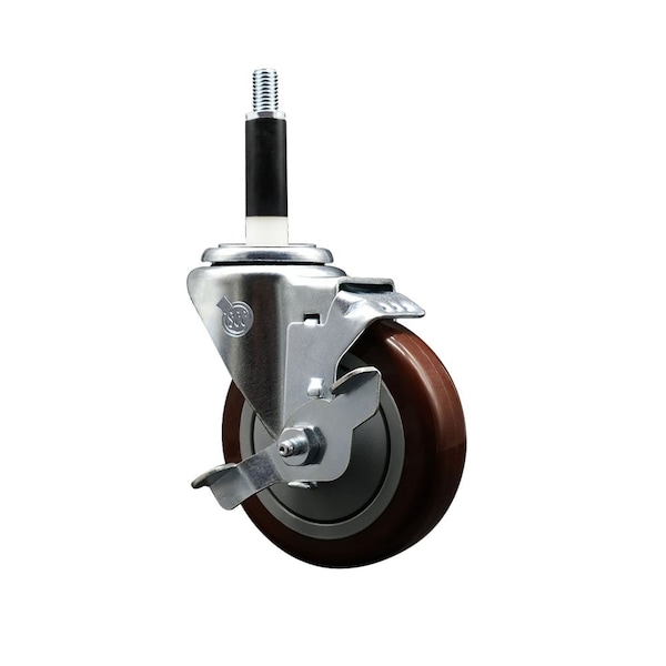 4'' Maroon Poly Swivel 7/8'' Expanding Stem Caster with Brake